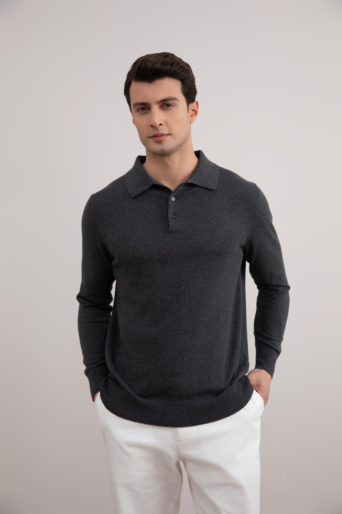 Julien | Classic Charcoal Polo Sweater
