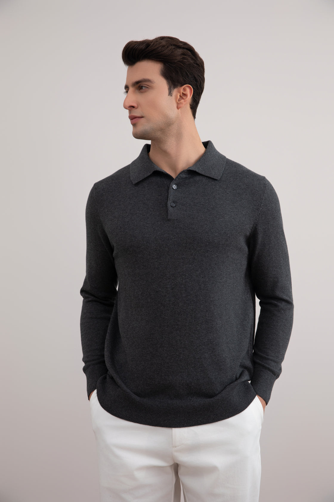 Julien | Classic Charcoal Polo Sweater
