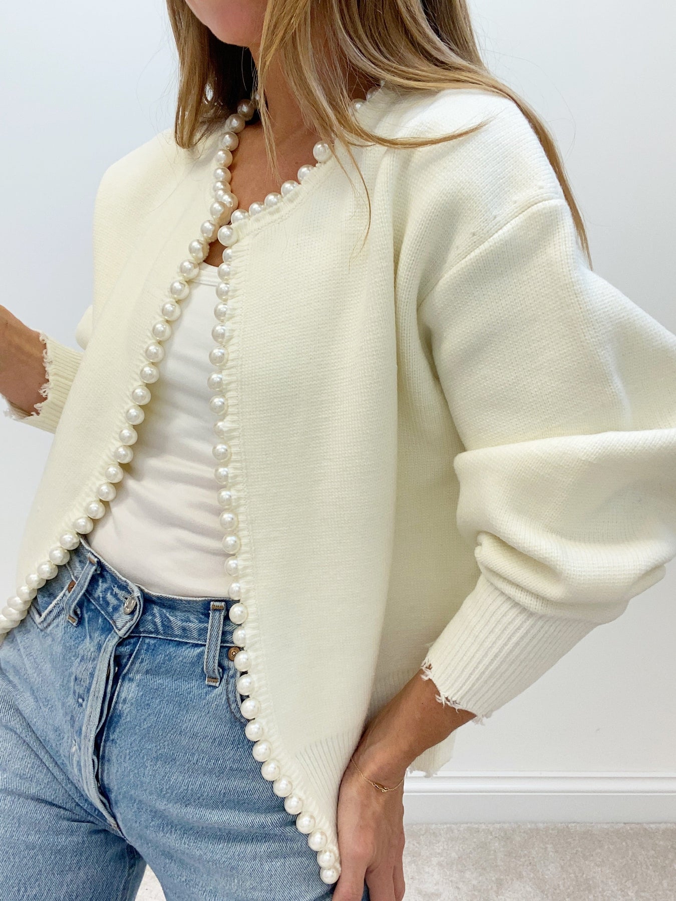 Elowen | Pearl-Trim Knit Cardigan