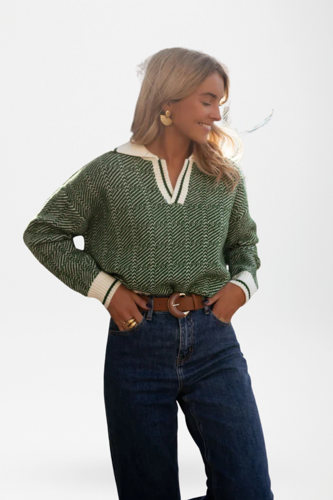 Solène | Green V-Neck Sweater