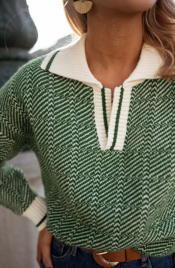 Solène | Green V-Neck Sweater