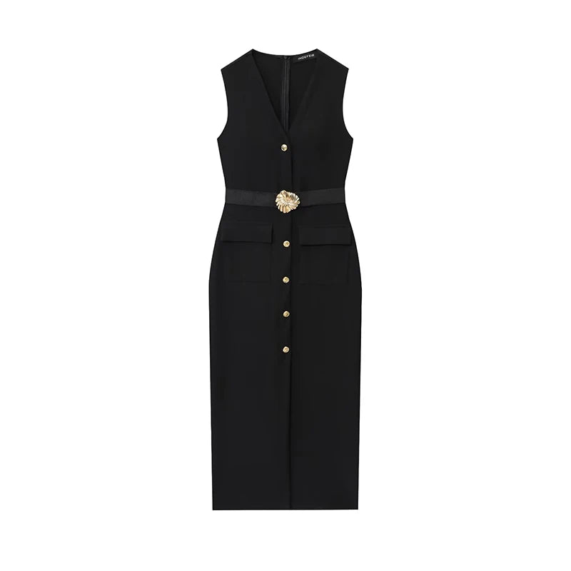Anaïs | Sculpted Button Midi Dress