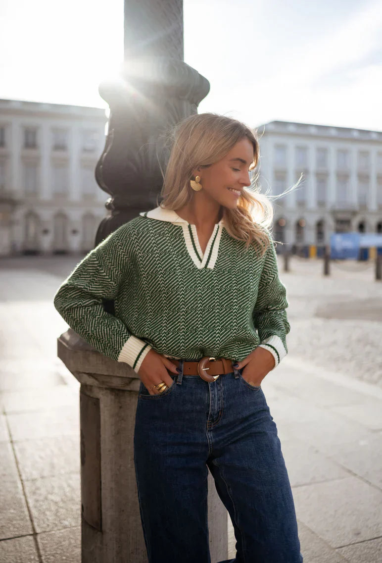 Solène | Green V-Neck Sweater